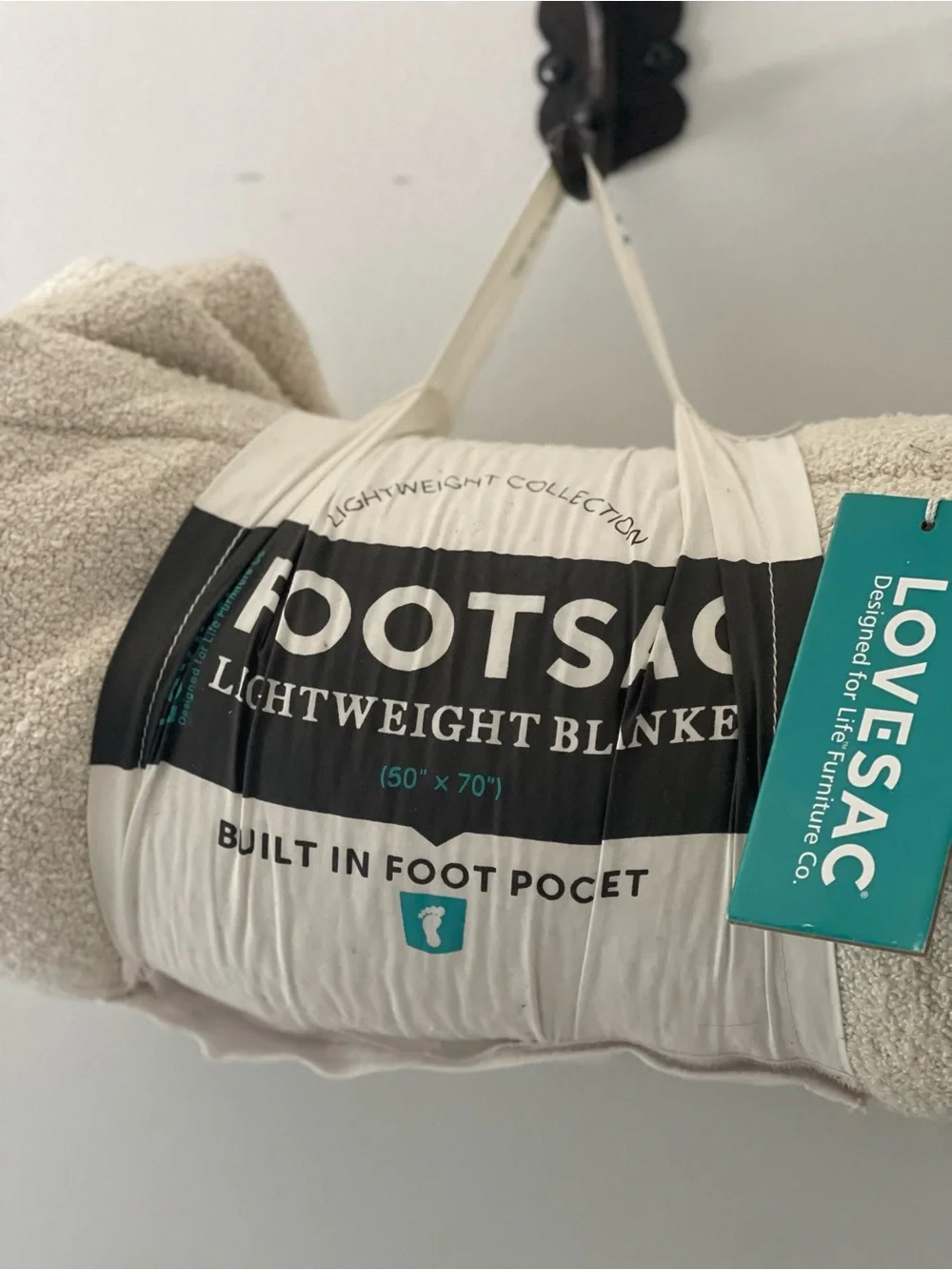 LOVESAC Footsac Blanket: Dove Bouclé NWT